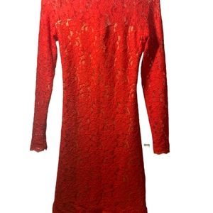 Express Lace Overlay Red Dress